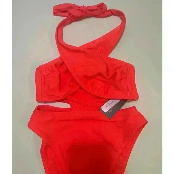Wild Fable Cross Front Halter One Piece Swimsuit Coral NWT Size XS - Picture 3 of 6